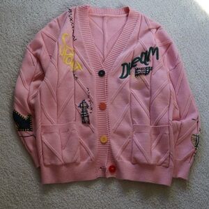 Women's Kawaii Cardigan Sweater Embroidered Knit Long Sleeve Cardigans XL